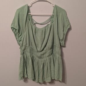Torrid Light Green Washable Crinkle Gauze Cris Cross Back Top Size 2X